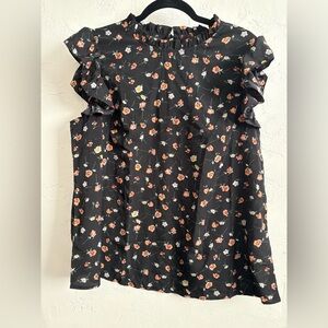 SHEIN Curve Black Floral Ruffle Sleeve Blouse | Size 0XL